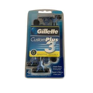 Gillette Custom Plus 3 Sensitive Mens Disposable Razors 4 Count New Triple Blade